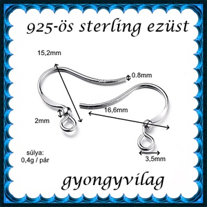  925-ös sterling ezüst ékszerkellék: fülbevalóalap akasztós EFK A 96r - kellékek & szerszámok - gyöngy, ékszerkellék - egyéb alkatrész - Meska.hu