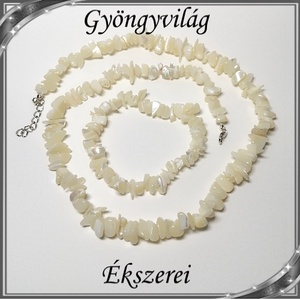 Ásvány chips nyaklánc-karkötő szett, ezüstözött kapoccsal SSZEB-ÁS03  White Jade, Ékszer, Ékszerszett, Ékszerkészítés, Gyöngyfűzés, gyöngyhímzés, MESKA