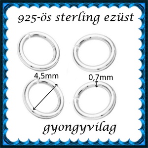 925-ös sterling ezüst ékszerkellék: karika nyitott ESZK NY 4,5x0,7 mm 4db/csomag - kellékek & szerszámok - gyöngy, ékszerkellék - egyéb alkatrész - Meska.hu