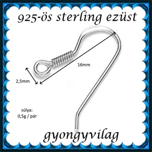  925-ös sterling ezüst ékszerkellék: fülbevalóalap akasztós EFK A 09-2 - kellékek & szerszámok - gyöngy, ékszerkellék - egyéb alkatrész - Meska.hu