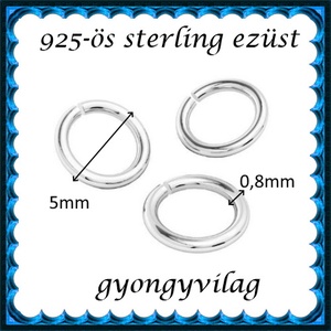 925-ös sterling ezüst ékszerkellék: karika nyitott ESZK NY 5x0,8mm 3db/csomag - kellékek & szerszámok - gyöngy, ékszerkellék - egyéb alkatrész - Meska.hu