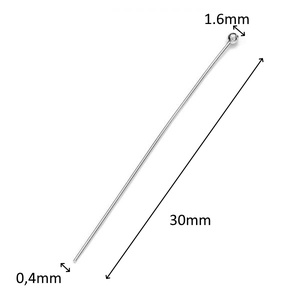 925-ös sterling ezüst ékszerkellék: szerelőpálca gömb végű ESZP G 30x0,4 2db/ csomag, Kellékek & szerszámok, Gyöngy, ékszerkellék, Egyéb alkatrész, Ékszerkészítés, Ékszerkészítés, MESKA