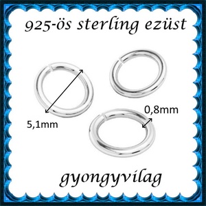 925-ös sterling ezüst ékszerkellék: karika nyitott ESZK NY 5,1x0,8mm 3db/csomag - kellékek & szerszámok - gyöngy, ékszerkellék - egyéb alkatrész - Meska.hu