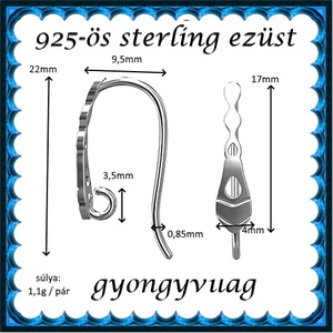 925-ös sterling ezüst ékszerkellék: fülbevaló kapocs, akasztós EFK A 79 - kellékek & szerszámok - gyöngy, ékszerkellék - egyéb alkatrész - Meska.hu