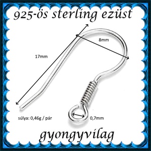  925-ös sterling ezüst ékszerkellék: fülbevalóalap akasztós EFK A 68 - kellékek & szerszámok - gyöngy, ékszerkellék - egyéb alkatrész - Meska.hu