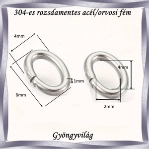 304 Nemes acél ékszerkellék: szerelőkarika, nyitott, ovális NASZK NY 4x6x1 20db/cs - kellékek & szerszámok - gyöngy, ékszerkellék - egyéb alkatrész - Meska.hu