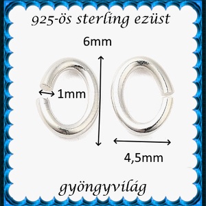 925-ös sterling ezüst ékszerkellék: karika nyitott ovális ESZK NYO 4,5x6x1mm  2db/cs - kellékek & szerszámok - gyöngy, ékszerkellék - egyéb alkatrész - Meska.hu