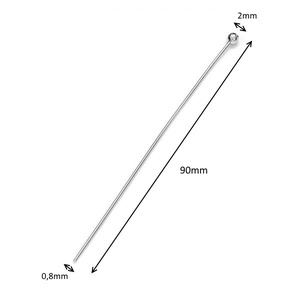 925-ös sterling ezüst ékszerkellék: szerelőpálca gömb végű ESZP G 90x0,8 1db/ csomag - kellékek & szerszámok - gyöngy, ékszerkellék - egyéb alkatrész - Meska.hu