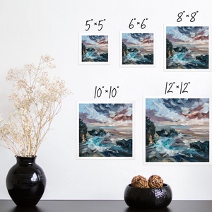 Tengerparti Naplemente Felhőkkel És Hullámokkal - Art Print, Giclée Nyomat Olajfestményről, Modern Fali Dekoráció - művészet - grafika & illusztráció - művészi nyomat - Meska.hu