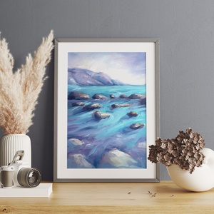 Vibrant Beach - Art Print, Giclée Nyomat Olajfestményről, Fali Dekoráció, Modern Tengerpart Kép - otthon & életmód - dekoráció - kép & falikép - kép & falikép - Meska.hu