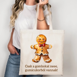 Mézi, mézeskalács figurás vászontáska / Csak a gombokat ne, gumicukorból vannak!, Táska & Tok, Bevásárlás & Shopper táska, Shopper, textiltáska, szatyor, Decoupage, transzfer és szalvétatechnika, Fotó, grafika, rajz, illusztráció, MESKA