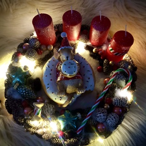 Adventi koszorú, világító koszorú, egér világító  adventi koszorú, Karácsonyi dekoráció, asztaldísz - karácsony - adventi díszek - adventi koszorú - Meska.hu