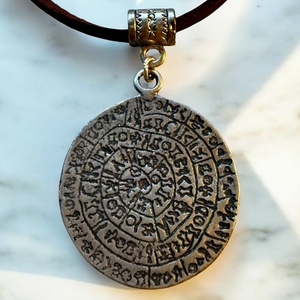 Férfi vagy UNISEX nyaklánc Phaistos disc, atik görög érme valódi bőr láncon: 48 cm, vintage nyaklánc férfiaknak, Ékszer, Nyaklánc, Medál nélküli nyaklánc, , MESKA