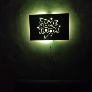 Game Room led-es háttér világítású falikép, Otthon & Lakás, Dekoráció, Fali és függő dekoráció, Falra akasztható dekor, Famegmunkálás, MESKA