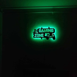 Gaming Zone led-es háttér világítású falikép, Otthon & Lakás, Dekoráció, Fali és függő dekoráció, Falra akasztható dekor, Famegmunkálás, MESKA