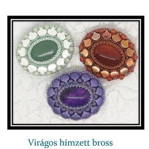 DIY - tutorial - gyöngyhímző leírás - virágos hímzett bross, DIY (Csináld magad), Fűzésminták, Ékszerkészítés, Gyöngyfűzés, gyöngyhímzés, MESKA