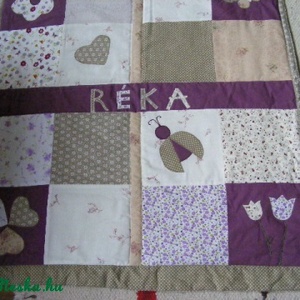 Lilás-drappos patchwork takaró, névre szóló -  - Meska.hu