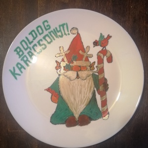 Porcelán tányér, Karácsony, Mikulás, Mikulás ajándékok, Festett tárgyak, MESKA