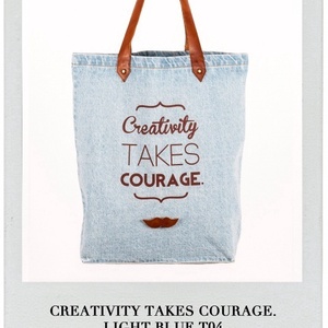 KlassDSign Tote Bags Farmertáska bőr füllel-Creativity takes courage T04 -  - Meska.hu