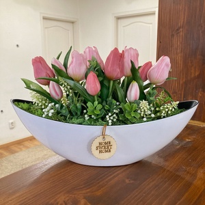 Tulipános asztaldísz 40 cm, Otthon & Életmód, Dekoráció, Asztal és polc dekoráció, Asztaldísz, Virágkötés, MESKA