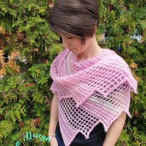 Kézműves horgolt csipke kendő - Lizard shawl (pink-rose), Ruha & Divat, Sál, Sapka, Kendő, Vállkendő, Horgolás, MESKA