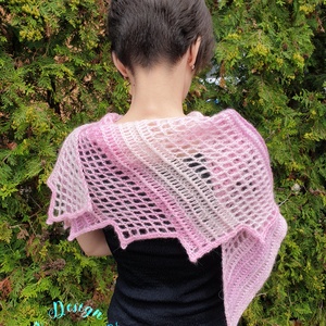 Kézműves horgolt csipke kendő - Lizard shawl (pink-rose) - ruha & divat - sál, sapka, kendő - vállkendő - Meska.hu