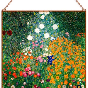 Gustav Klimt - Garden in Flowers, Otthon & Lakás, Dekoráció, Kép & Falikép, Üvegkép, Üvegművészet, MESKA