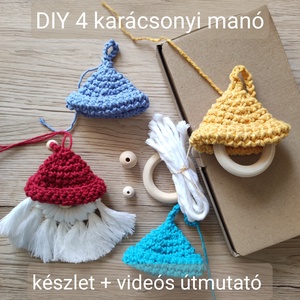 DIY csomag gyerekeknek, Csináld magad! 4 makramé karácsonyi manó, karácsonyfadísz, autódísz - diy (csináld magad) - egységcsomag - Meska.hu