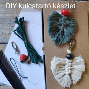 Csináld magad! Levél formájú makramé kulcstartó, saját készítésű boho táskadísz, DIY (Csináld magad), Egységcsomag, Csomózás, Mindenmás, MESKA