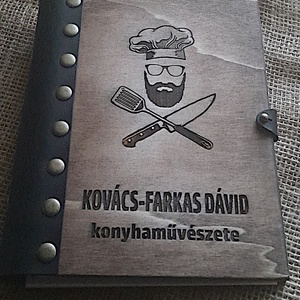 Egyedi Gravírozott Fa Borítós Üres Receptkönyv - Bőrkötéses Kivitelben, Otthon & Életmód, Konyhafelszerelés, tálalás, Sütés, főzés, Receptfüzet, Famegmunkálás, Gravírozás, pirográfia, MESKA