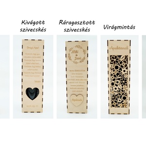 Szülőköszöntő szett (4 db): 2 bortartó + 2 virágbox egyedileg gravírozva fa dobozban édesapának és édesanyának - esküvő - emlék & ajándék - szülőköszöntő ajándék - Meska.hu