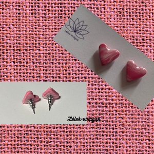 Rózsaszín-fehér színátmenetes szív polymer clay fülbevaló - ékszer - fülbevaló - pötty fülbevaló - Meska.hu