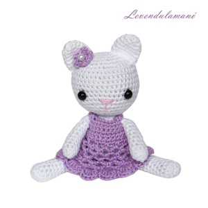 Horgolt fehér cica lila ruhában amigurumi, Játék & Sport, Plüssállat & Játékfigura, Cica, Horgolás, MESKA