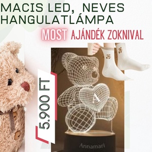  Egyedi feliratos 3D, LED maci hangulatlámpa AJÁNDÉK pamut MaCIS zoknival - otthon & lakás - babaszoba, gyerekszoba - babaszoba dekoráció - Meska.hu