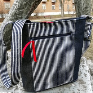 Csíkok - Farmer átvetős / crossbody táska - táska & tok - kézitáska & válltáska - vállon átvethető táska - Meska.hu