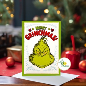 Grinch Képeslap, Grincs ajándék, vicces üdvözlőlap, karácsonyi képeslap, adventi lap, Grincs idézet, Karácsony, Karácsonyi ajándékozás, Karácsonyi képeslap, üdvözlőlap, ajándékkísérő, Fotó, grafika, rajz, illusztráció, Mindenmás, MESKA