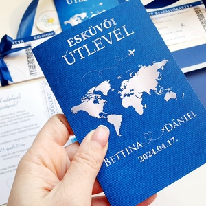 Kék Fényképes Útlevél meghívó, Beszállókártya, Repülőjegy, sötétkék, navy blue - Meska.hu