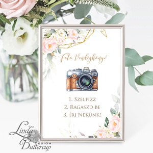 Fotó albumhoz Esküvői felirat, A4, Polaroid fotó Instrukció, selfi gép kellék, pasztell rózsaszín, bazsarózsás, Esküvő, Dekoráció, Tábla & Jelzés, Fotó, grafika, rajz, illusztráció, Papírművészet, MESKA