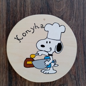 Ajtójelölő tábla, ajtó jelölő tábla, ajtódísz, kopogtató, névtábla, felirat. - Snoopy konyha, Otthon & Lakás, Dekoráció, Ajtó- és ablak dekoráció, Ajtótábla, Festészet, Festett tárgyak, MESKA