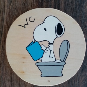 Ajtójelölő tábla, ajtó jelölő tábla, ajtódísz, kopogtató, névtábla, felirat. - Snoopy wc, Otthon & Lakás, Dekoráció, Ajtó- és ablak dekoráció, Ajtótábla, Festészet, Festett tárgyak, MESKA