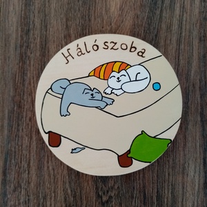 Simon's cat- Hálószoba ajtójelölő tábla, ajtó jelölő tábla, ajtódísz, kopogtató - otthon & életmód - dekoráció - ajtó- és ablak dekoráció - ajtótábla - Meska.hu