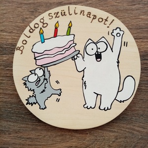 Boldog szülinapot ! - Simon's cat köszöntő tábla, Otthon & Lakás, Ház & Kert, Névtábla, Festészet, Festett tárgyak, MESKA