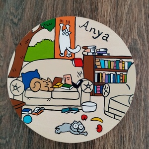 Simon' cat  - Hálószoba, Nappali tábla - Ajtójelölő tábla, ajtó jelölő tábla, névtábla, felirat, kopogtató, Otthon & Életmód, Dekoráció, Ajtó- és ablak dekoráció, Ajtótábla, Festészet, Festett tárgyak, MESKA