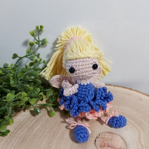 Szőke Tündér Kék-Rózsaszín ruhában - Horgolt -Amigurumi - táska & tok - kulcstartó & táskadísz - kulcstartó - Meska.hu