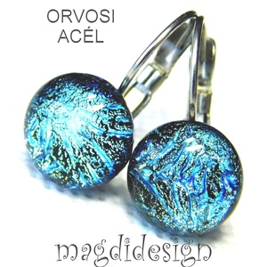 Ezüst aqua tűzijáték dichroic üvegékszer kapcsos fülbevaló, Ékszer, Fülbevaló, Lógó fülbevaló, Ékszerkészítés, Üvegművészet, MESKA