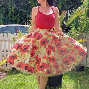 Pinup Rockabilly szoknya pipacs mintás - Meska.hu