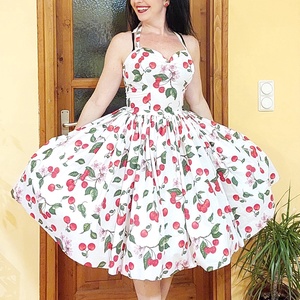 Pinup Rockabilly ruha cseresznye mintás, virágos, Ruha & Divat, Női ruha, Ruha, Varrás, MESKA