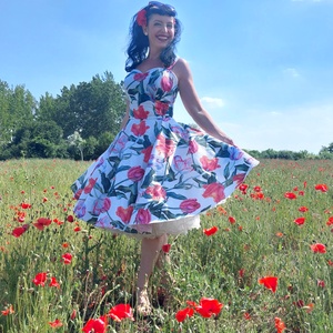 Pinup Rockabilly ruha,  tulipán mintás  - ruha & divat - női ruha - ruha - Meska.hu