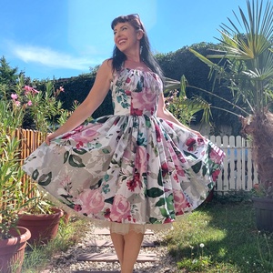 Rockabilly, pinup ruha lila rózsa mintás , Ruha & Divat, Női ruha, Ruha, Varrás, MESKA