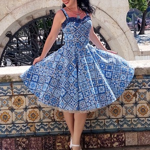 Pinup Rockabilly ruha Azulejo Portugál mozaik mintás , Ruha & Divat, Női ruha, Ruha, Varrás, MESKA